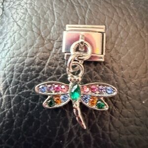 Rainbow Crystal Dragonfly Dangle Italian Charm Link – Colorful Nature Charm